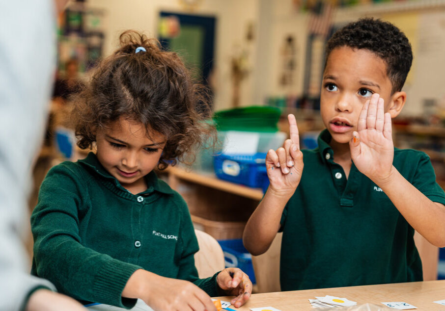 Students in JK at a math station.